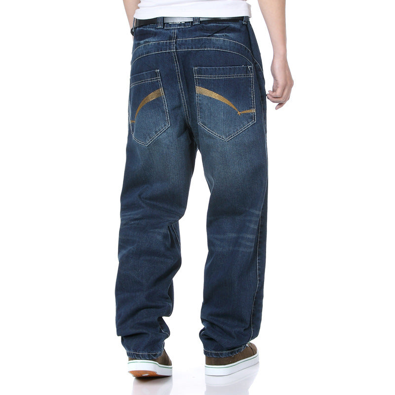 Men’s Plus Size Loose Straight Jeans – Mid-Rise Cotton Blend Denim