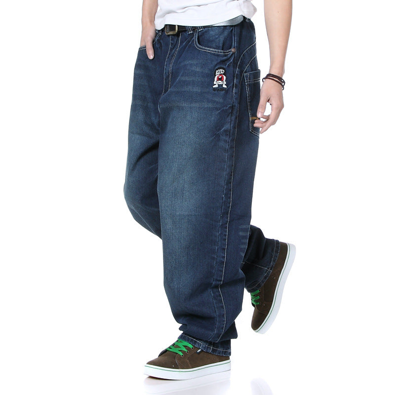 Men’s Plus Size Loose Straight Jeans – Mid-Rise Cotton Blend Denim