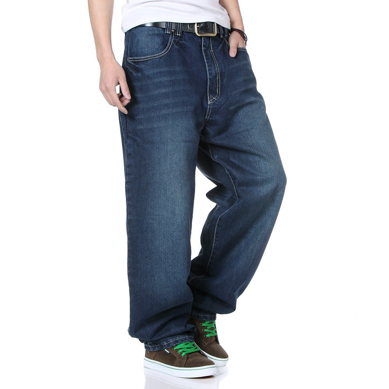 Men’s Plus Size Loose Straight Jeans – Mid-Rise Cotton Blend Denim