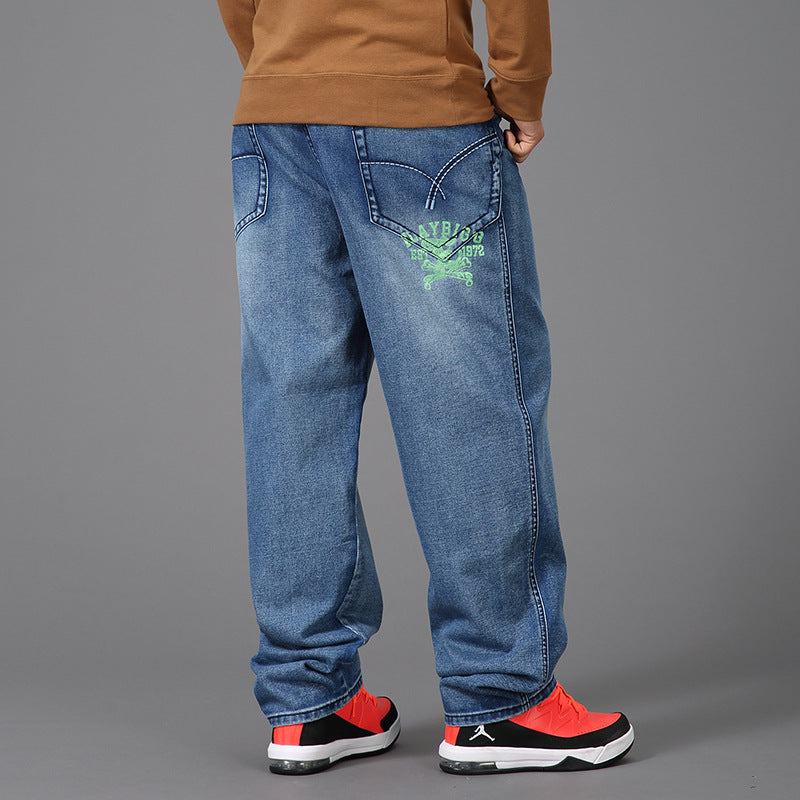 Men's Plus Size Skater Wide-Leg Jeans – Loose Hip-Hop Washed Denim Trousers