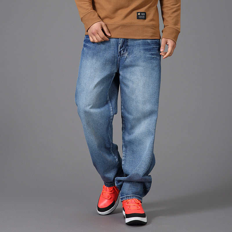 Men's Plus Size Skater Wide-Leg Jeans – Loose Hip-Hop Washed Denim Trousers