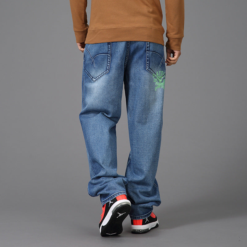 Men's Plus Size Skater Wide-Leg Jeans – Loose Hip-Hop Washed Denim Trousers