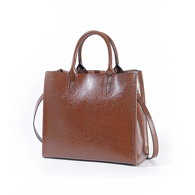 Split Leather Shoulder Bag for Women – Large Capacity Office Tote