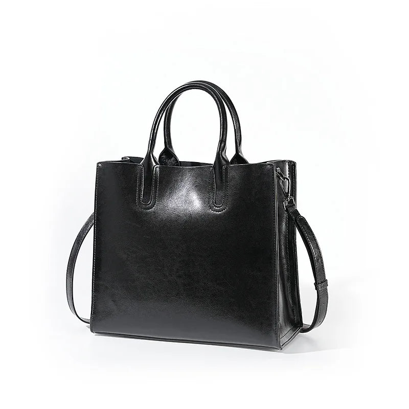 Split Leather Shoulder Bag for Women – Large Capacity Office Tote