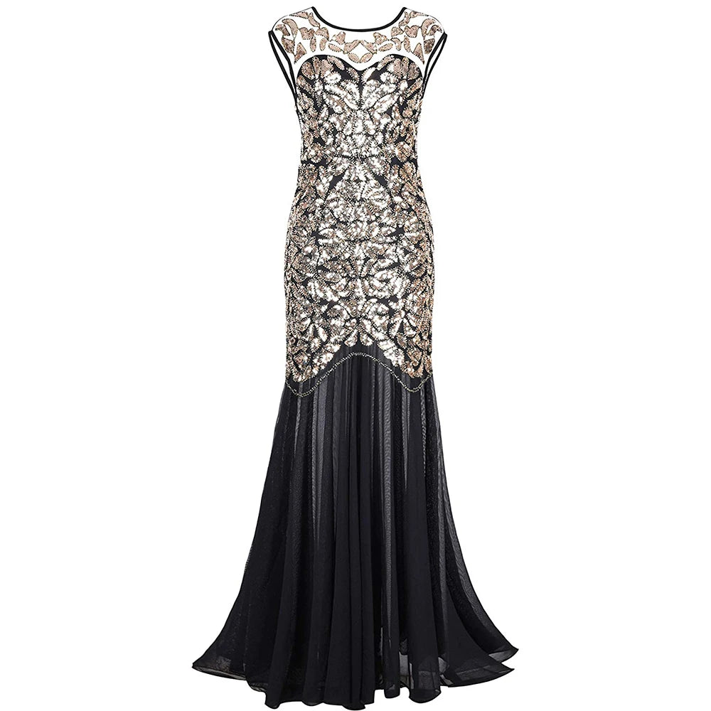 Sequin & Beaded Mermaid Evening Gown – Lace Long Formal Party Dress