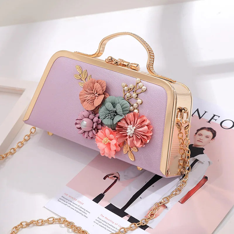 Women's Pearl Flower Minaudiere Clutch Bag
