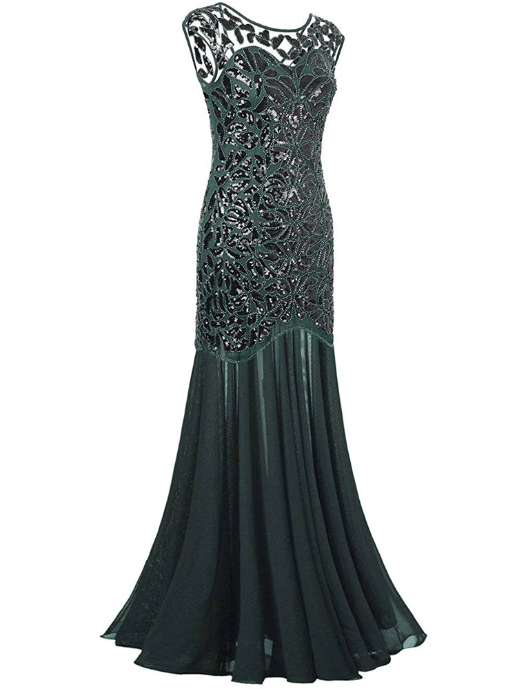 Sequin & Beaded Mermaid Evening Gown – Lace Long Formal Party Dress
