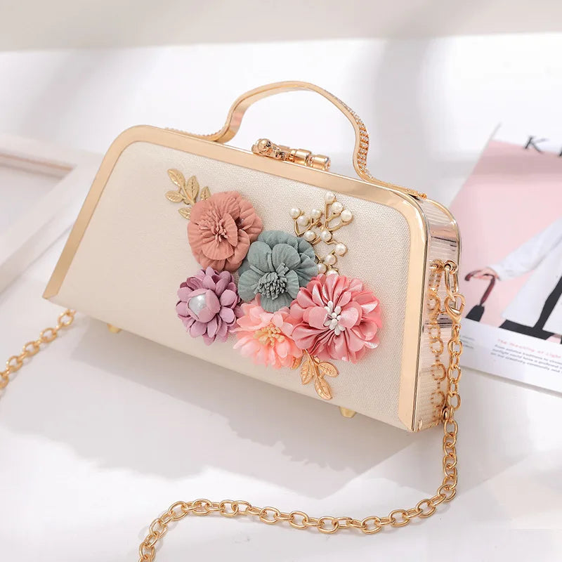Women's Pearl Flower Minaudiere Clutch Bag