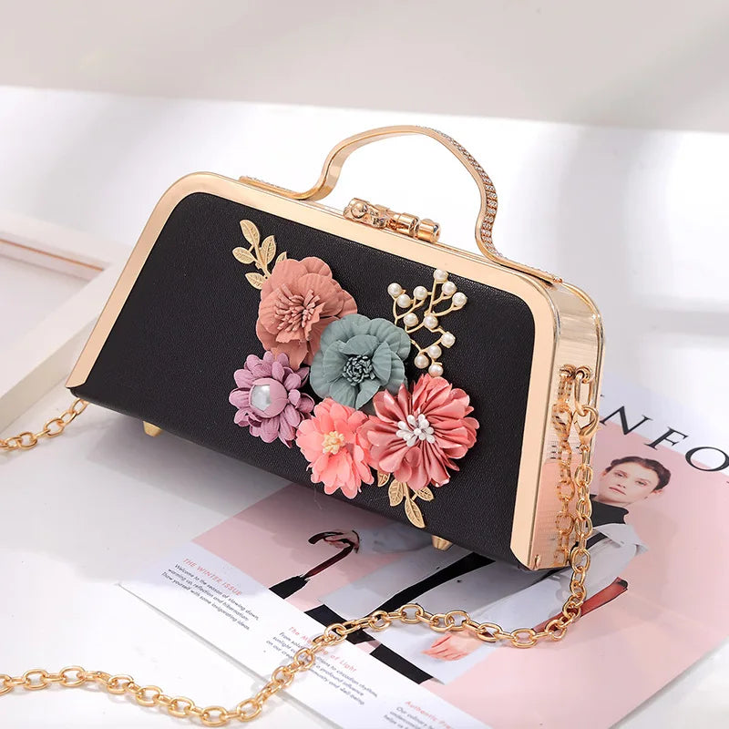Women's Pearl Flower Minaudiere Clutch Bag