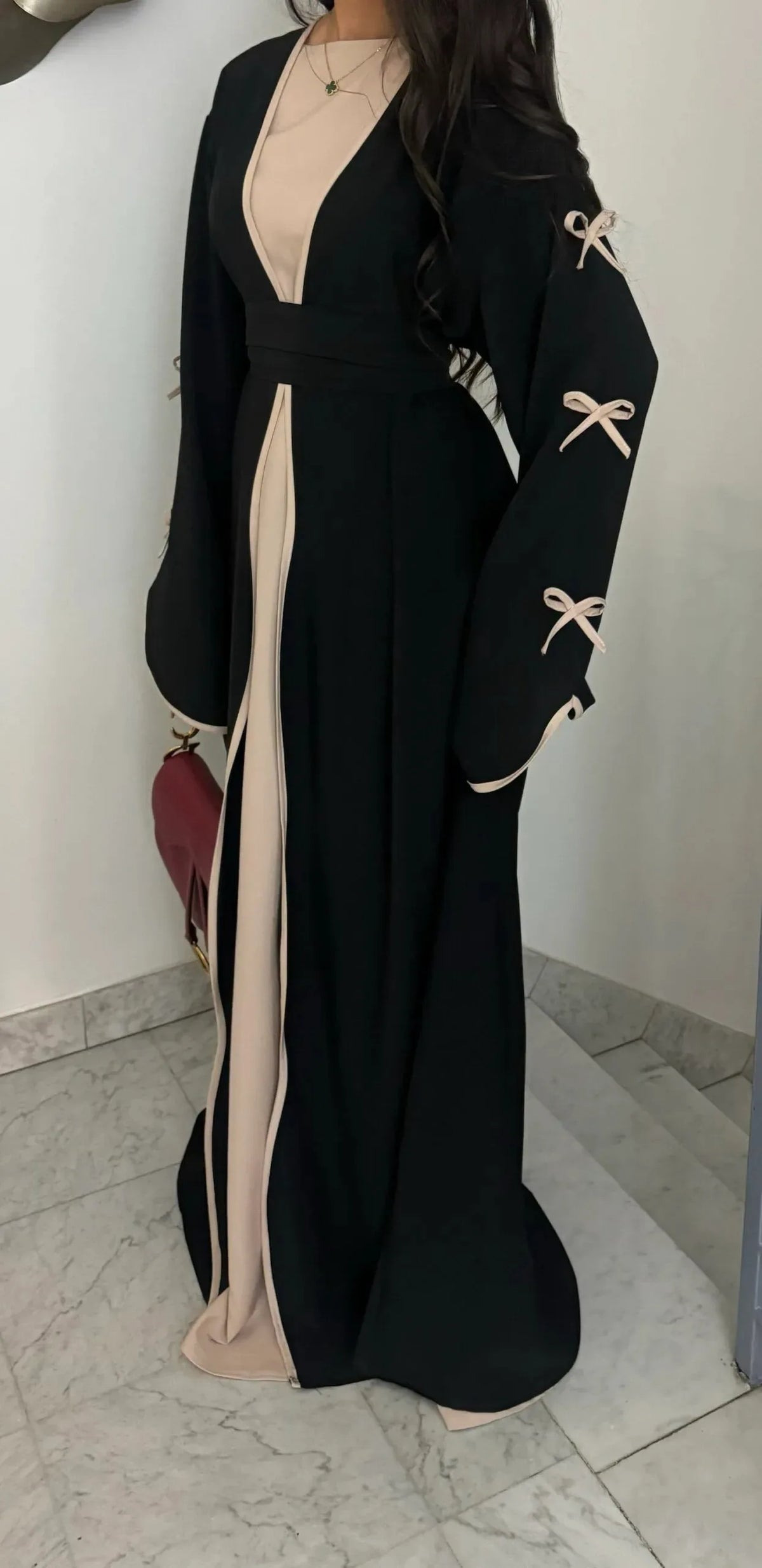 Women's Floral Embroidered Nida Abaya Dress