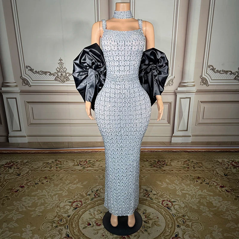 NOVANCE Crystal Embellished Halter Evening Dress