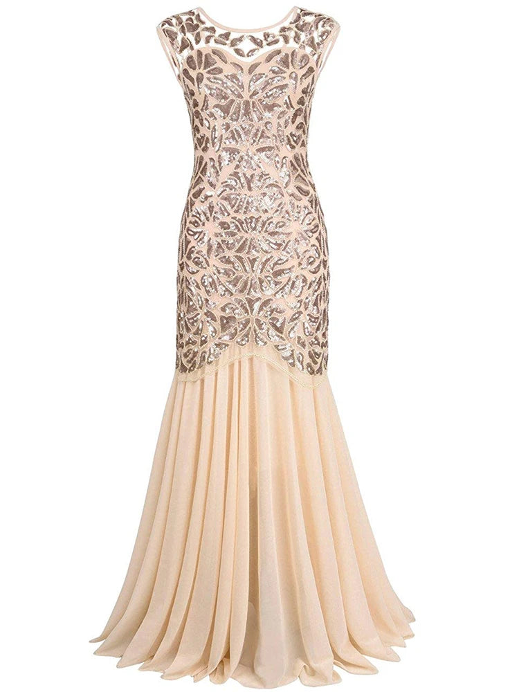Sequin & Beaded Mermaid Evening Gown – Lace Long Formal Party Dress