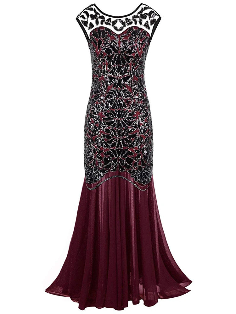 Sequin & Beaded Mermaid Evening Gown – Lace Long Formal Party Dress