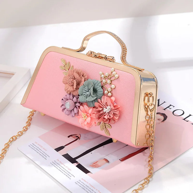 Women's Pearl Flower Minaudiere Clutch Bag