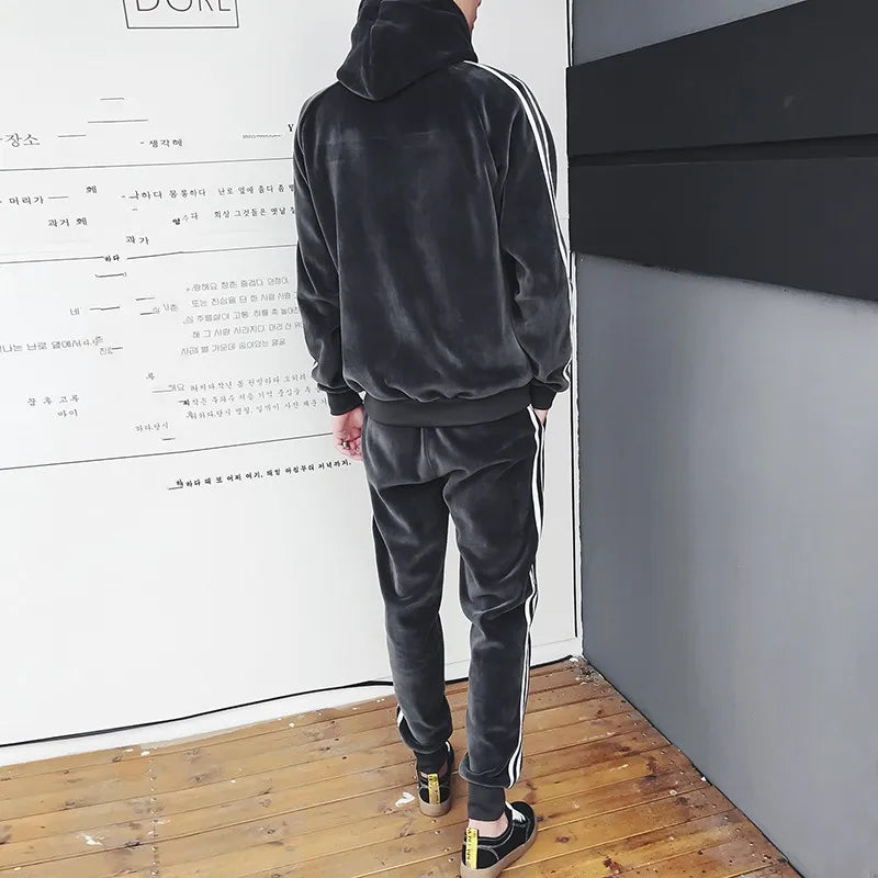 Men's Korean Style Hooded 2-Piece Set – Zip Sweatshirt & Jogger Pants