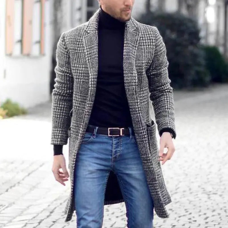 Men's Luxury Long Wool Trench Coat – Fashion Overcoat, Winter Outerwear
