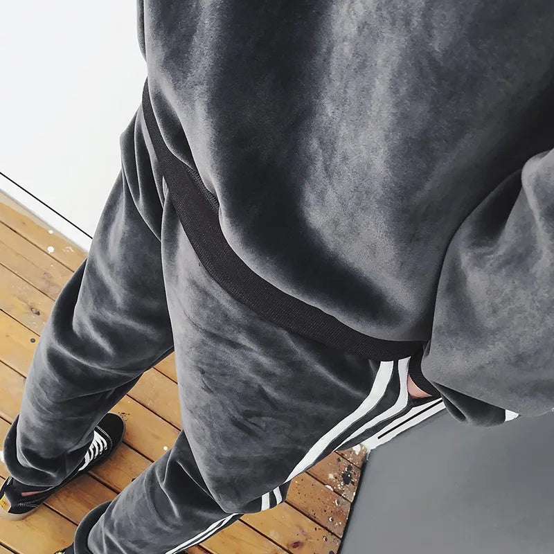 Men's Korean Style Hooded 2-Piece Set – Zip Sweatshirt & Jogger Pants
