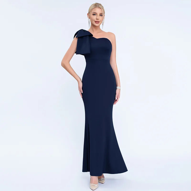 Women’s One-Shoulder Chiffon Floor-Length Evening Gown
