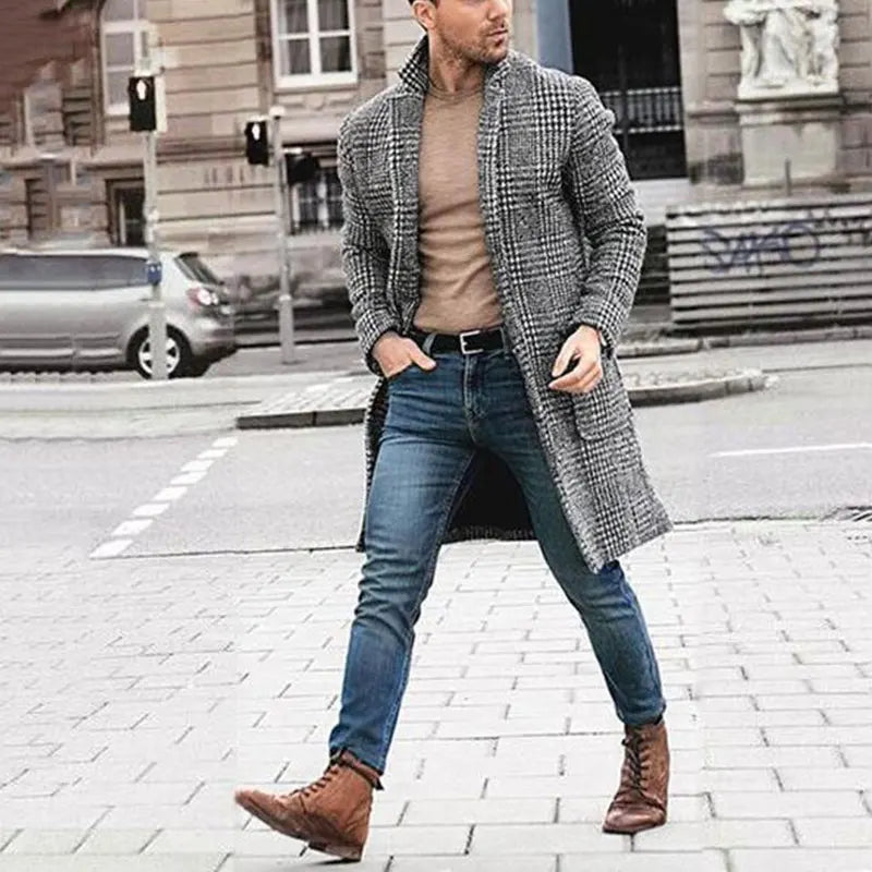 Men's Luxury Long Wool Trench Coat – Fashion Overcoat, Winter Outerwear