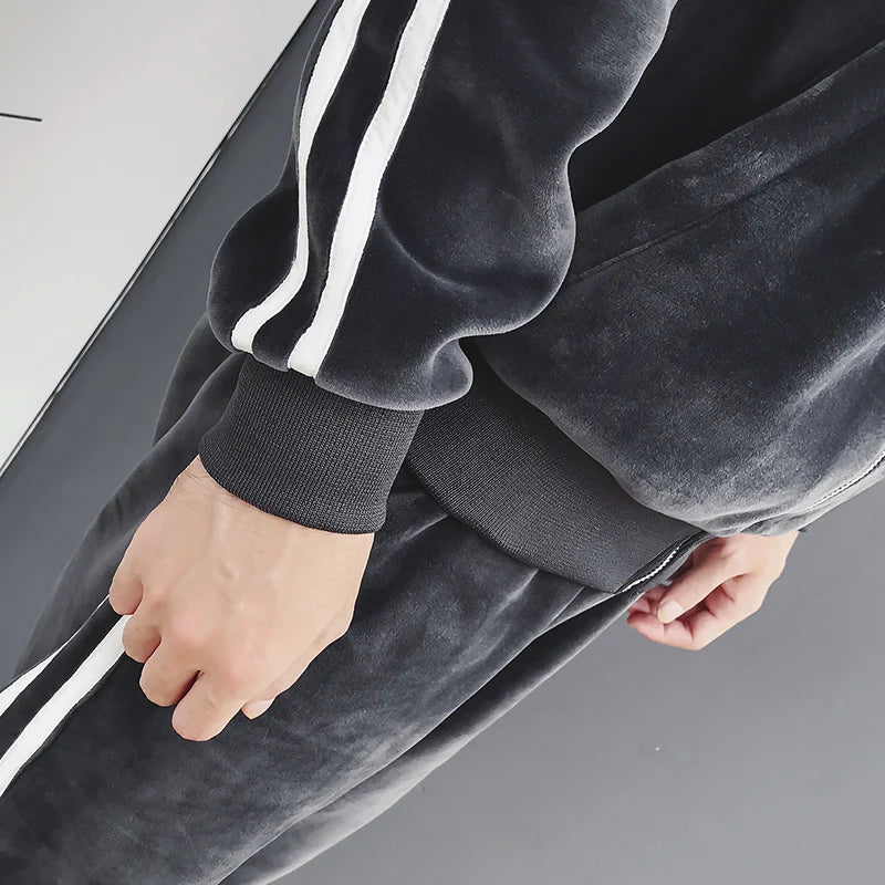 Men's Korean Style Hooded 2-Piece Set – Zip Sweatshirt & Jogger Pants