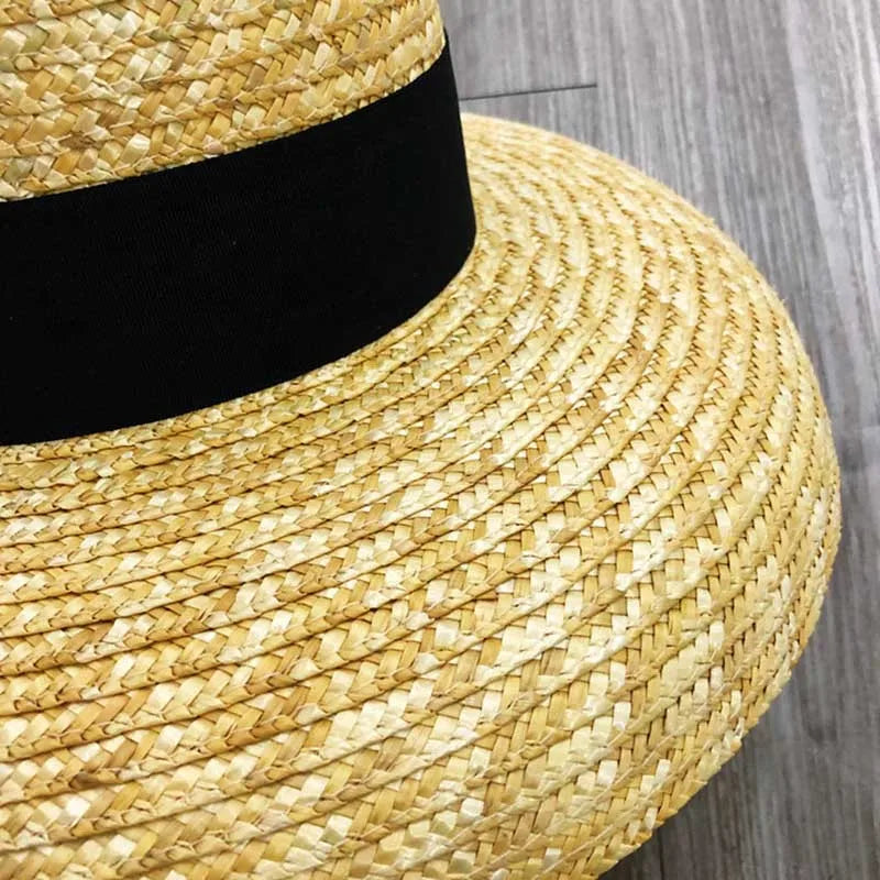 Wide Brim Women Sun Hat Wheat Straw Summer Beach Hat Elegant Cap UV Protection Black long Ribbon Bow Derby Travel Hats LADYLYS