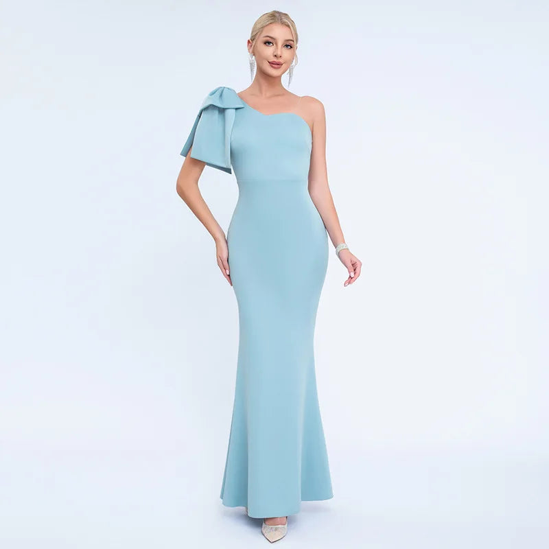 Women’s One-Shoulder Chiffon Floor-Length Evening Gown