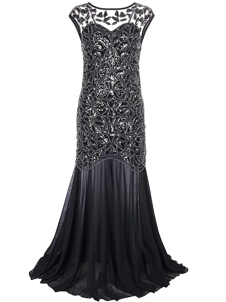 Sequin & Beaded Mermaid Evening Gown – Lace Long Formal Party Dress