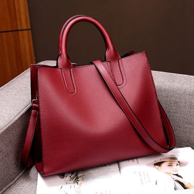 Women's Black Genuine Leather Zip-Up Tote Bag