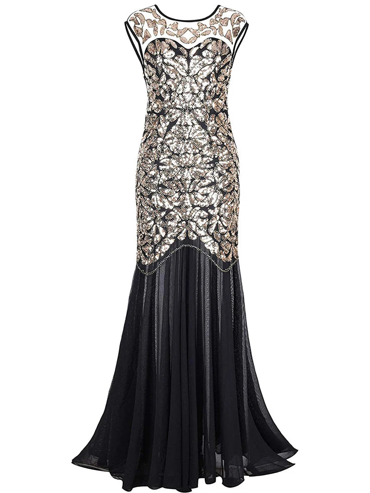 Sequin & Beaded Mermaid Evening Gown – Lace Long Formal Party Dress