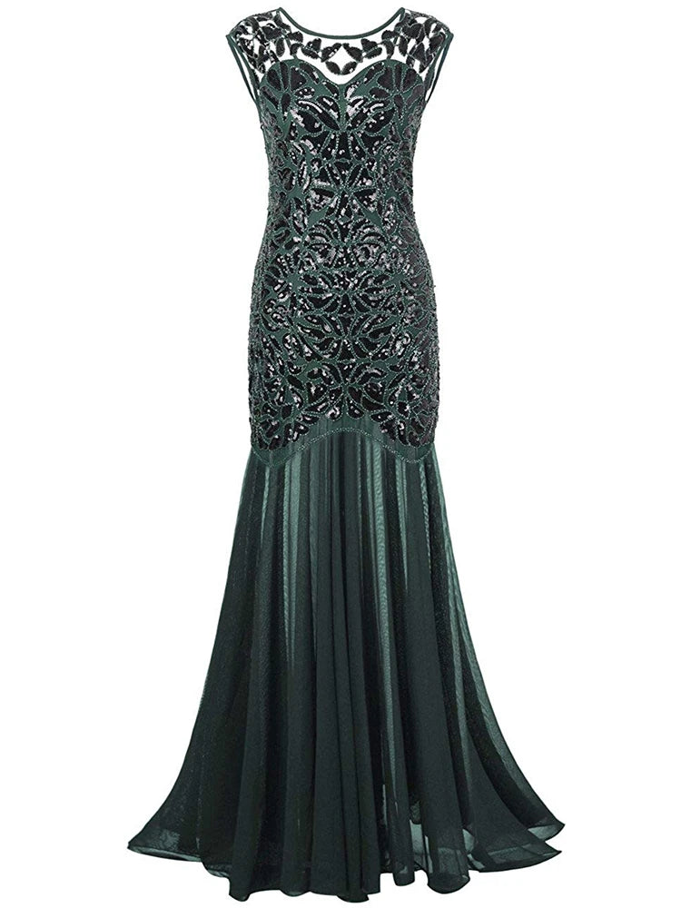 Sequin & Beaded Mermaid Evening Gown – Lace Long Formal Party Dress