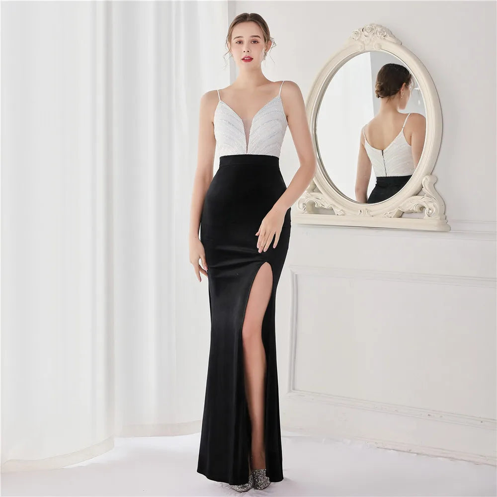Women's Velvet Beaded Mermaid Evening Dress