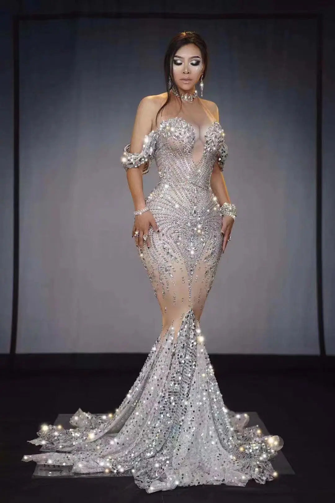 Luxury Rhinestone Mermaid Ballroom Performance Dress