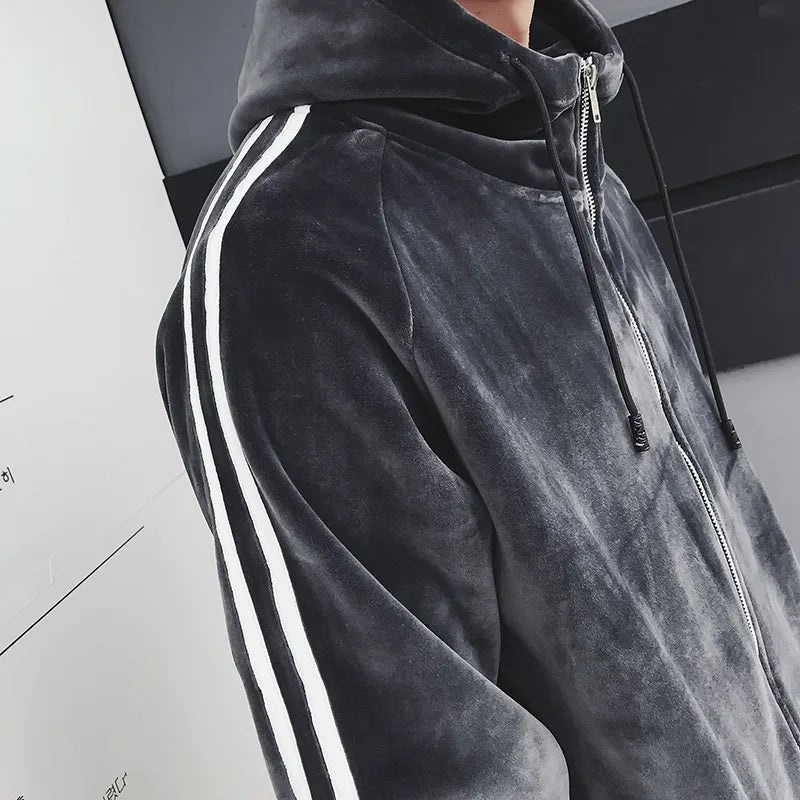 Men's Korean Style Hooded 2-Piece Set – Zip Sweatshirt & Jogger Pants