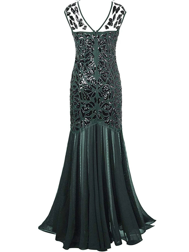 Sequin & Beaded Mermaid Evening Gown – Lace Long Formal Party Dress