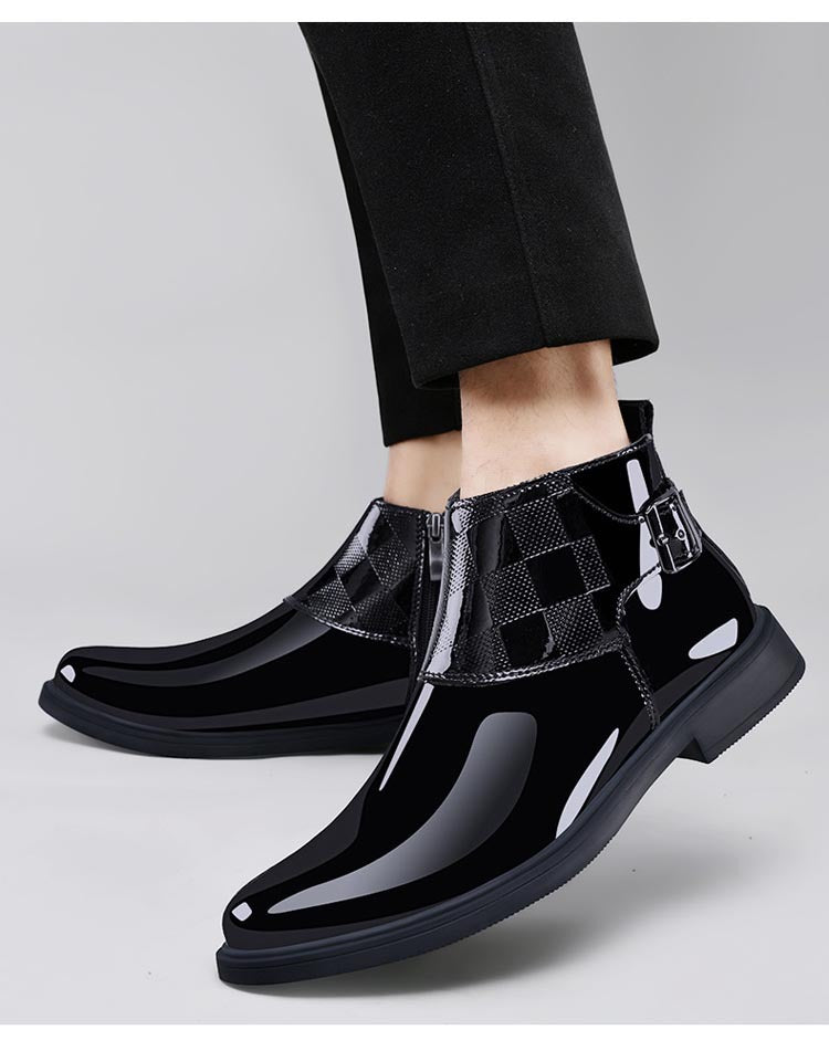 Men's High-Top Leather Chelsea Boots – Slip-On, Elastic Side Panel
