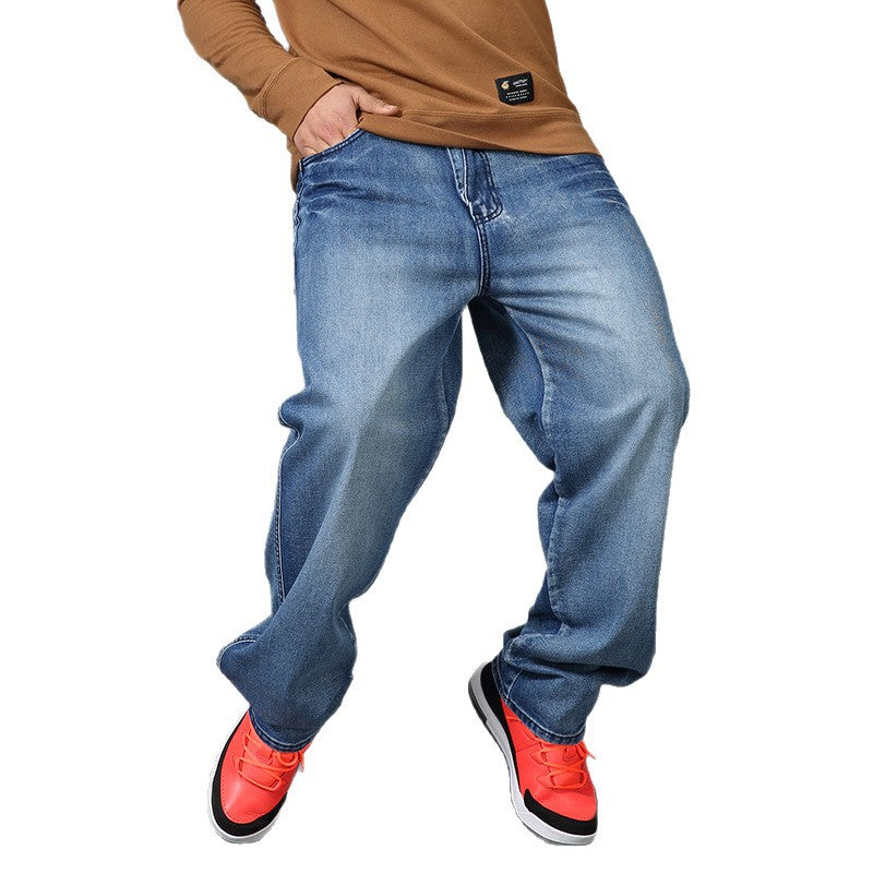Men's Plus Size Skater Wide-Leg Jeans – Loose Hip-Hop Washed Denim Trousers