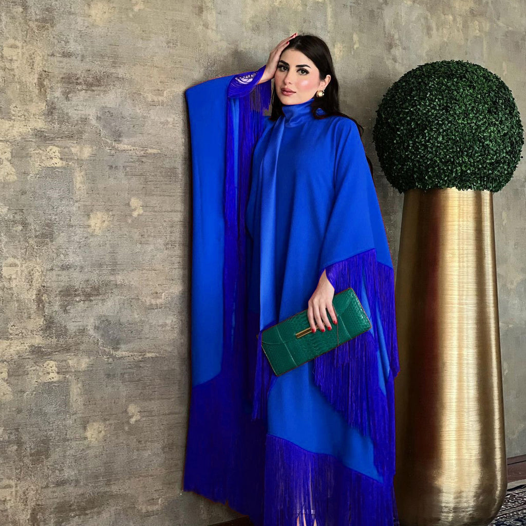Women's Elegant Tassel Abaya Kaftan – Loose Long Evening Dress | Eid, Ramadan & Party Occasion