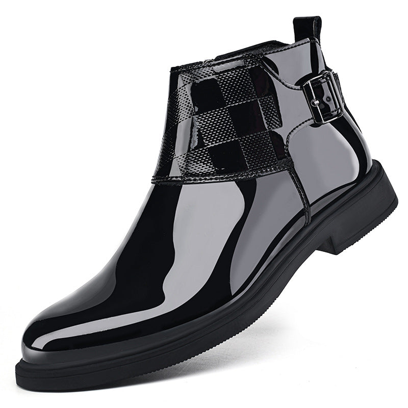 Men's High-Top Leather Chelsea Boots – Slip-On, Elastic Side Panel