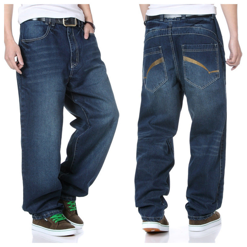 Men's Plus Size Loose Straight-Leg Jeans – Washed Hip-Hop Denim Trousers