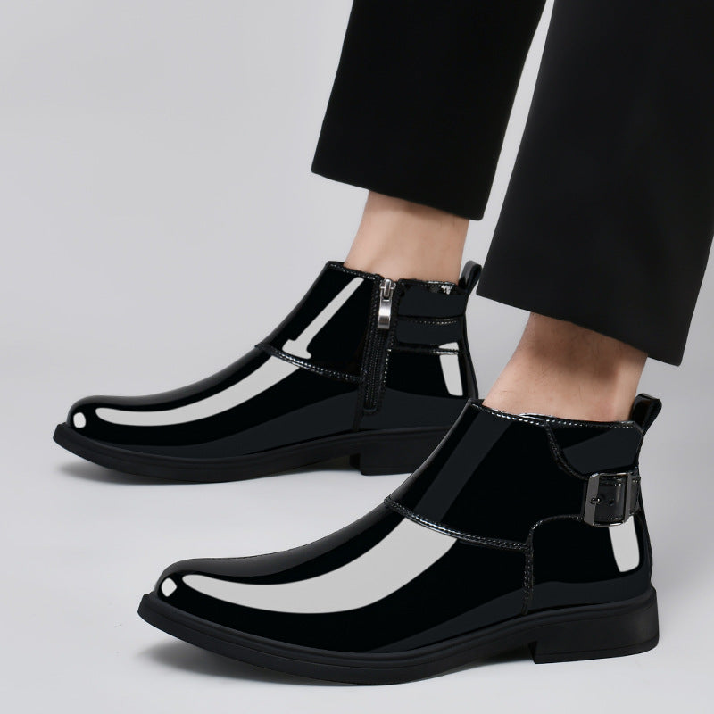 Men's High-Top Leather Chelsea Boots – Slip-On, Elastic Side Panel