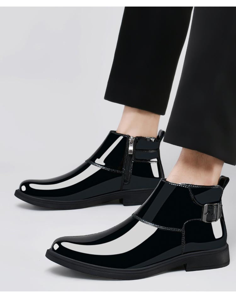 Men's High-Top Leather Chelsea Boots – Slip-On, Elastic Side Panel