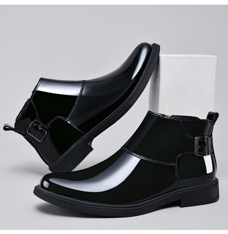 Men's High-Top Leather Chelsea Boots – Slip-On, Elastic Side Panel