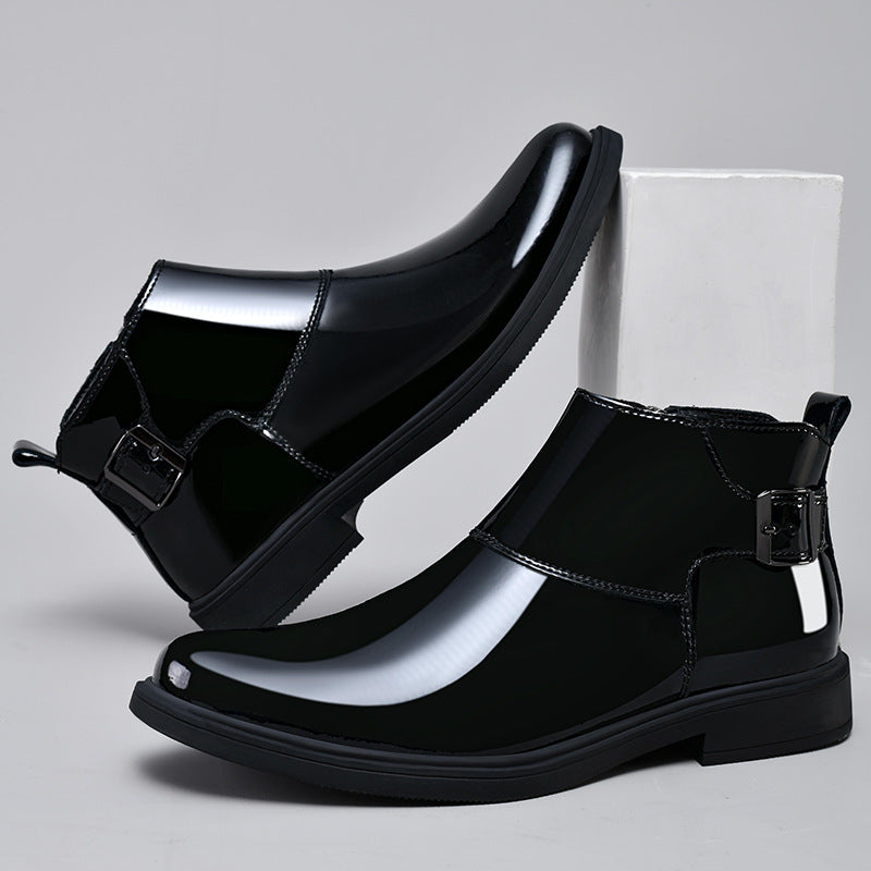 Men's High-Top Leather Chelsea Boots – Slip-On, Elastic Side Panel