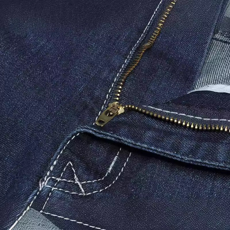 Men’s Plus Size Loose Straight Jeans – Mid-Rise Cotton Blend Denim