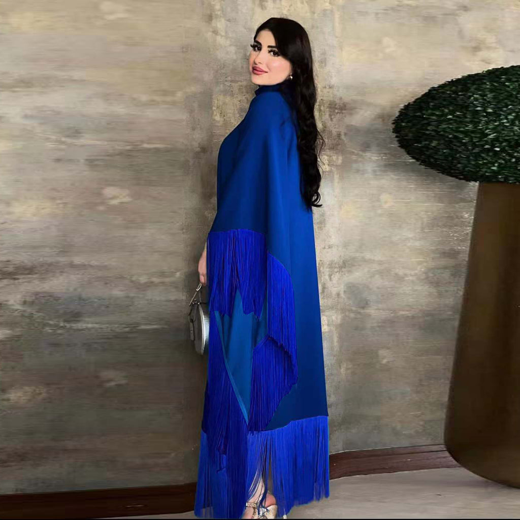 Women's Elegant Tassel Abaya Kaftan – Loose Long Evening Dress | Eid, Ramadan & Party Occasion