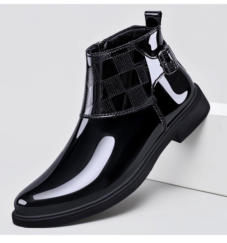 Men's High-Top Leather Chelsea Boots – Slip-On, Elastic Side Panel