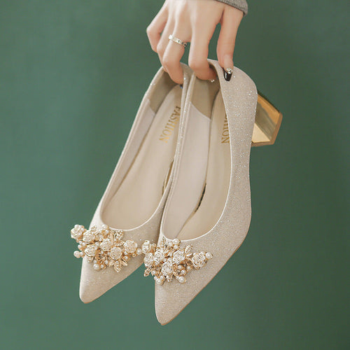 Cross-border plus size high heels pointed thick heel shoes LADYLYS