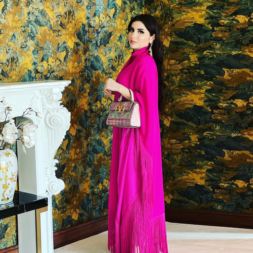 Women's Elegant Tassel Abaya Kaftan – Loose Long Evening Dress | Eid, Ramadan & Party Occasion