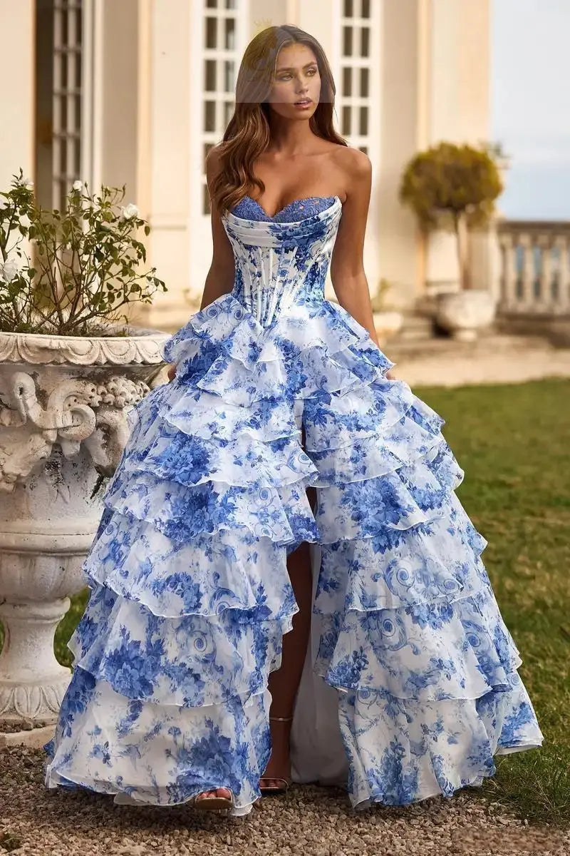Summer Printed Casual Trendy Sleeveless Strapless Floor Length A-line Sexy Dresses LADYLYS