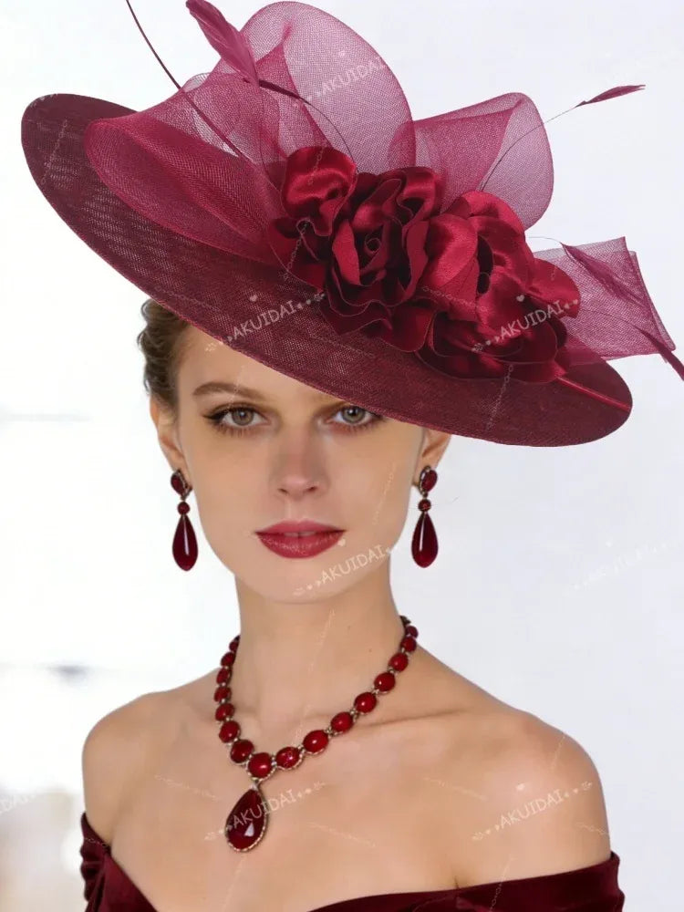 Women's Large Floral Fascinator Hat for Weddings